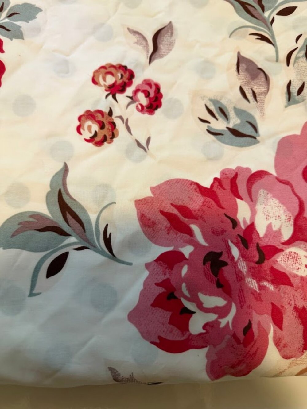 CATH KIDSTON KING Raspberry Rose Floral Gray Polka Dot Reversible Duvet Cover